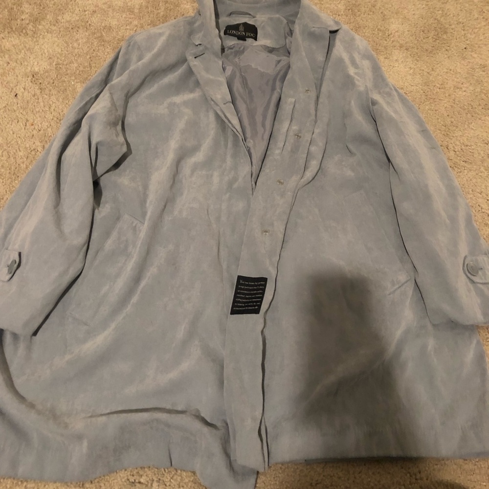 blue grey london fog trench coat
